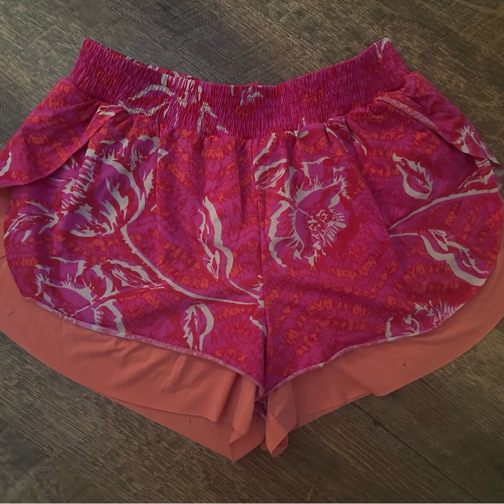 Women's Pink Floral Layered Shorts